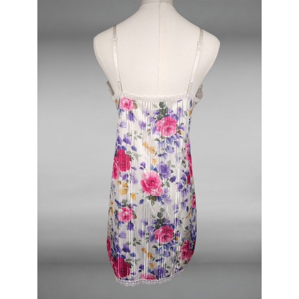 Vintage Y2K Floral Satin Stripe Lace  Trim Chemise Slip Coquette Womens  S - Picture 2 of 8